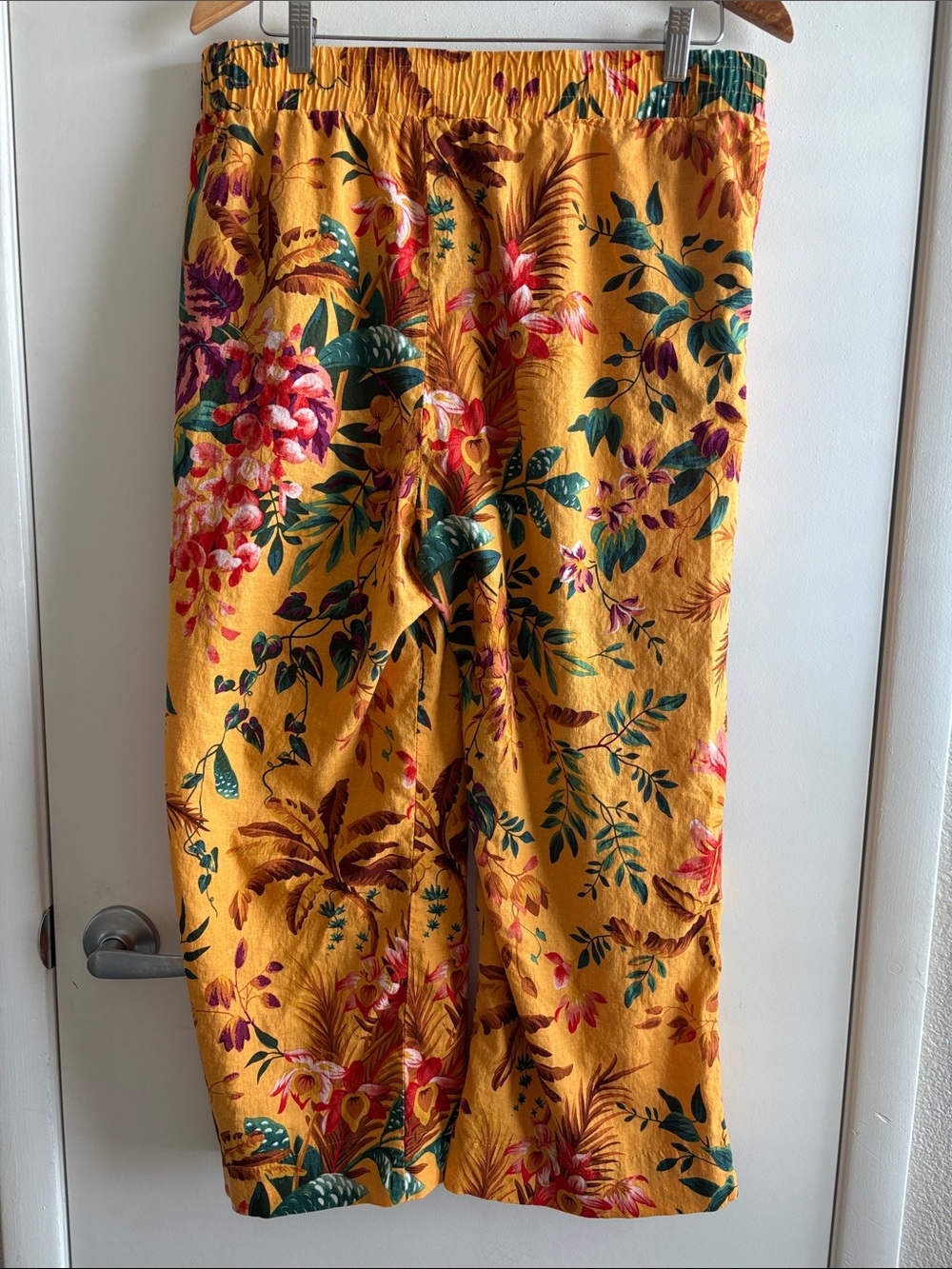 RACHEL Rachel Roy Linen Resort Mustard Yellow Tropical Wide Leg Pants SZ XL - Picture 2 of 9